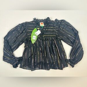 Farm Rio NWT -‎ Black Lurex Holiday Blouse